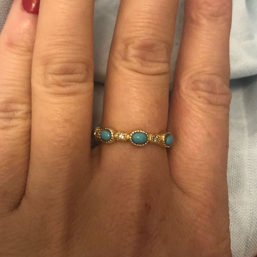 Gold and turquoise stacking ring size 6.5